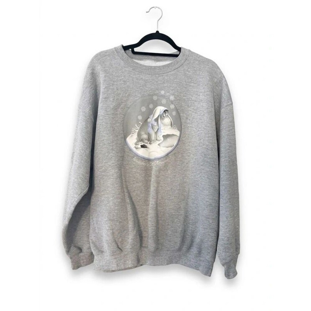 Vintage Disney Eeyore Winter Snow Graphic Crewneck Sweatshirt – Heather Gray